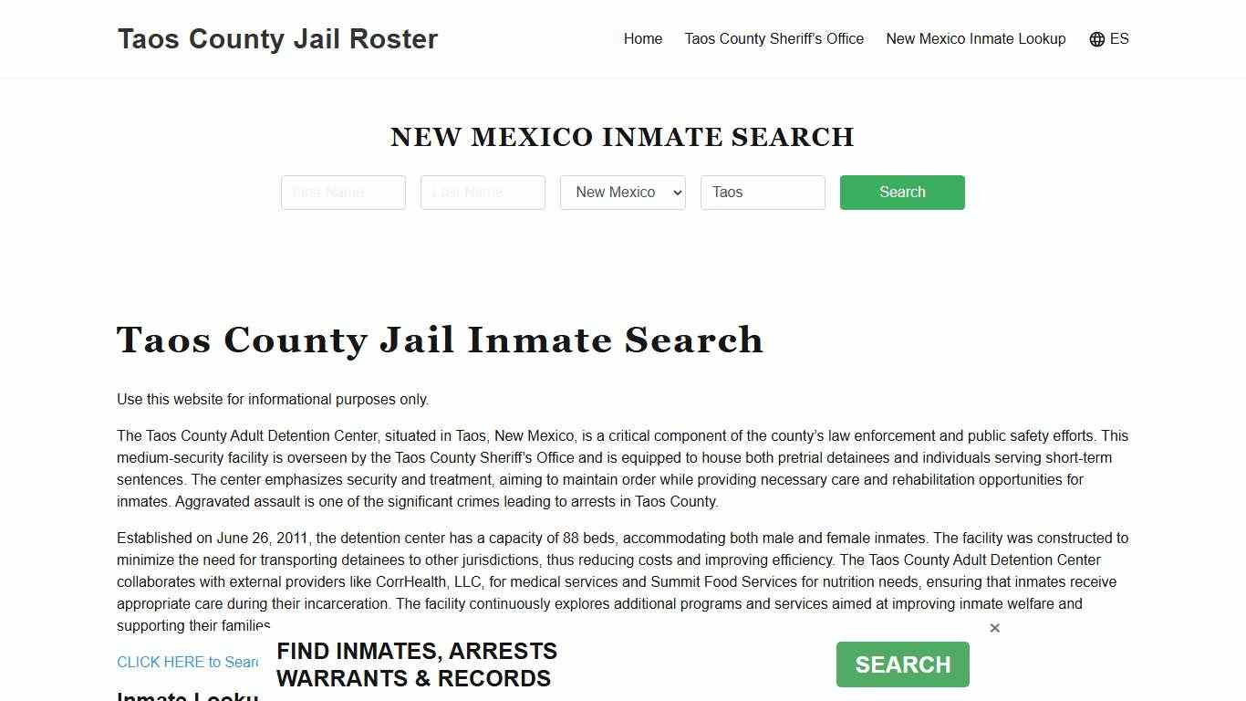 Taos County Jail Roster Lookup, NM, Inmate Search